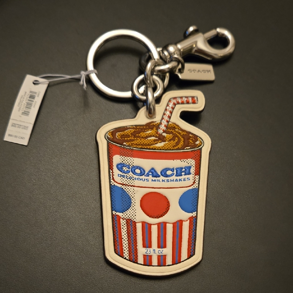Coach Pop Art Delicious Milkshakes Leather Keychain Bagcharm Silver HW NWT